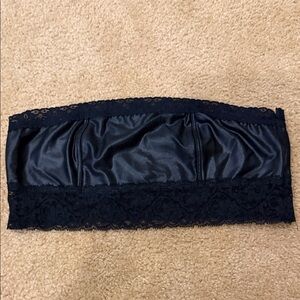 Strapless faux leather Lace Trim Bandeau Bralette - Black
